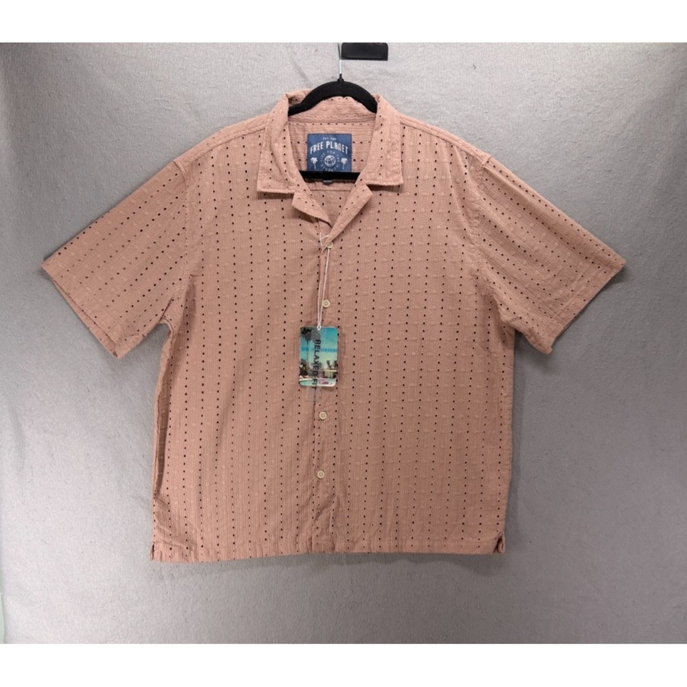 Free Planet Shirt Mens XL Misty Rose Relaxed Eyelet Camp Hawaiian Resort NWT